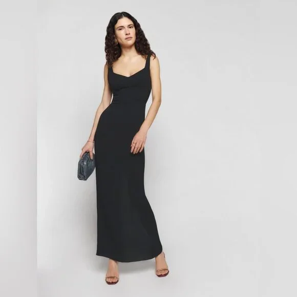 NEW NWT Reformation Reverie Dress Black Midi Button 4 - Picture 3 of 12